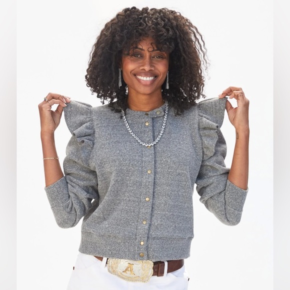 Clare V Tops - Clare V Le Snap Ruffle Shoulder Cotton Blend Sweatshirt